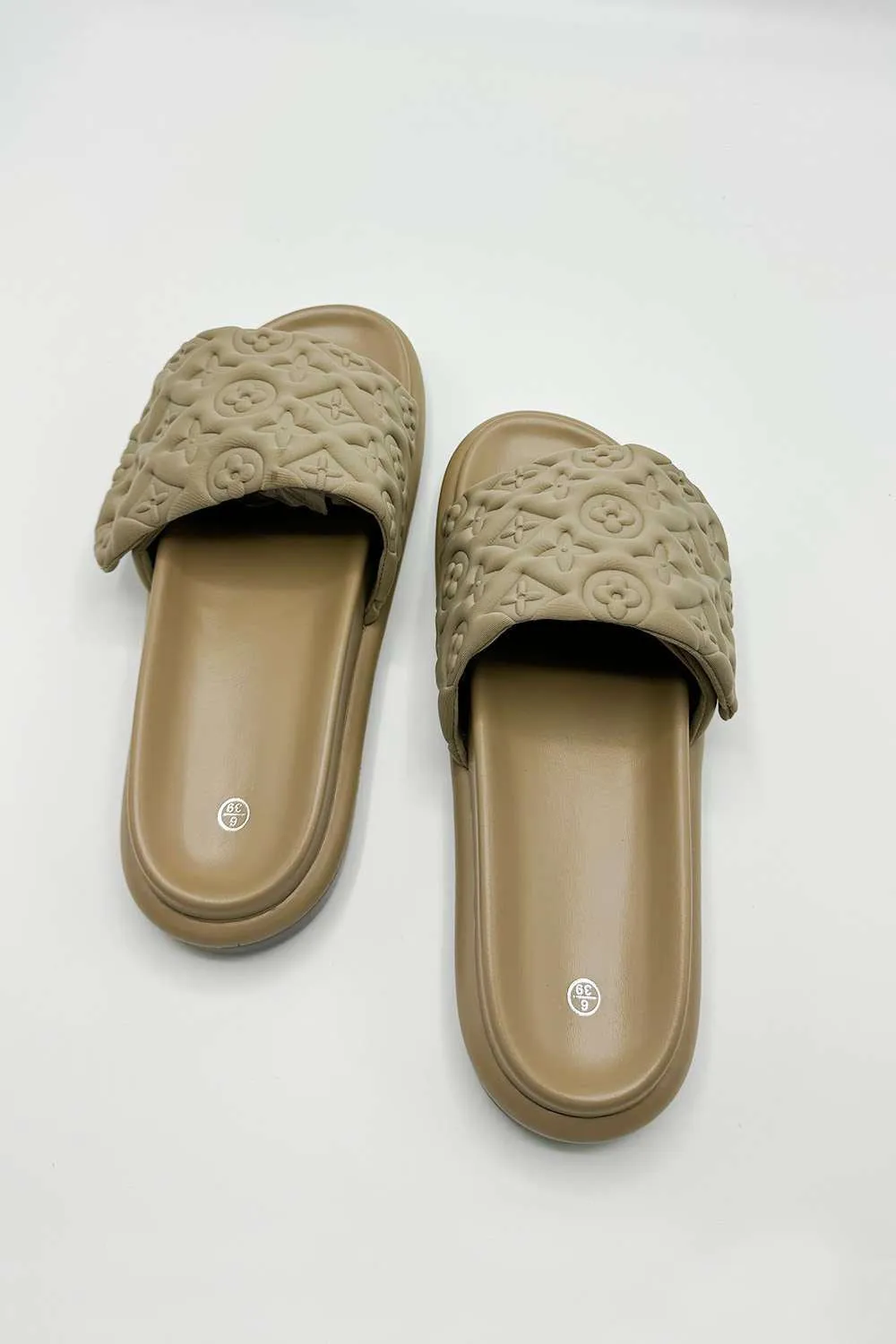 Cornie Patterned Band Sliders in Khaki