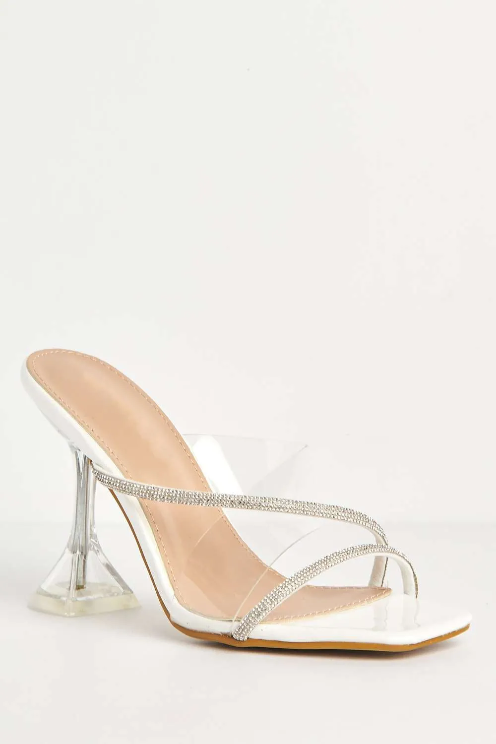 Croix Perspex and Diamante Square-toe Mule in White