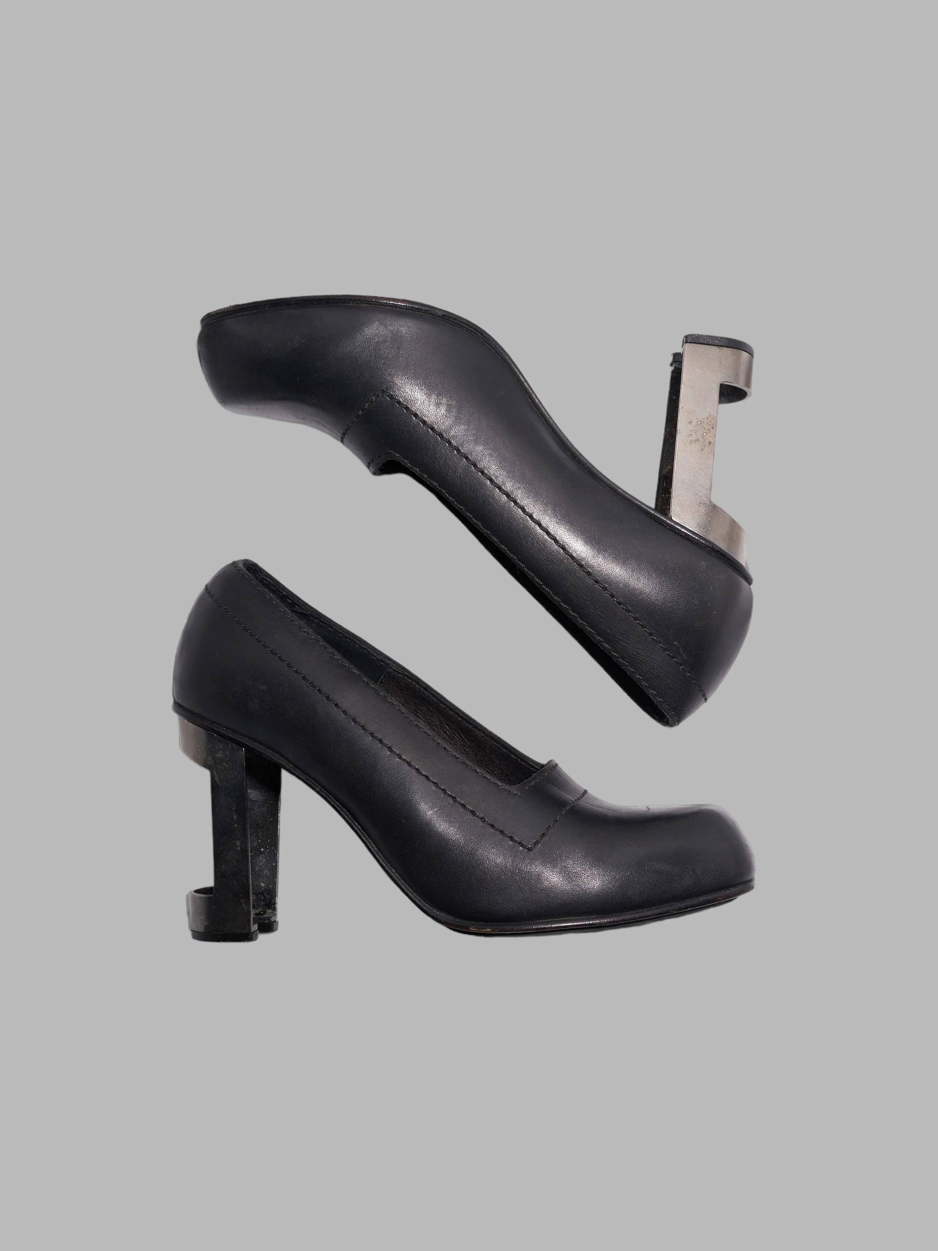 Dirk Bikkembergs 1990s black leather steel heel cutout high heel shoes - UK 4