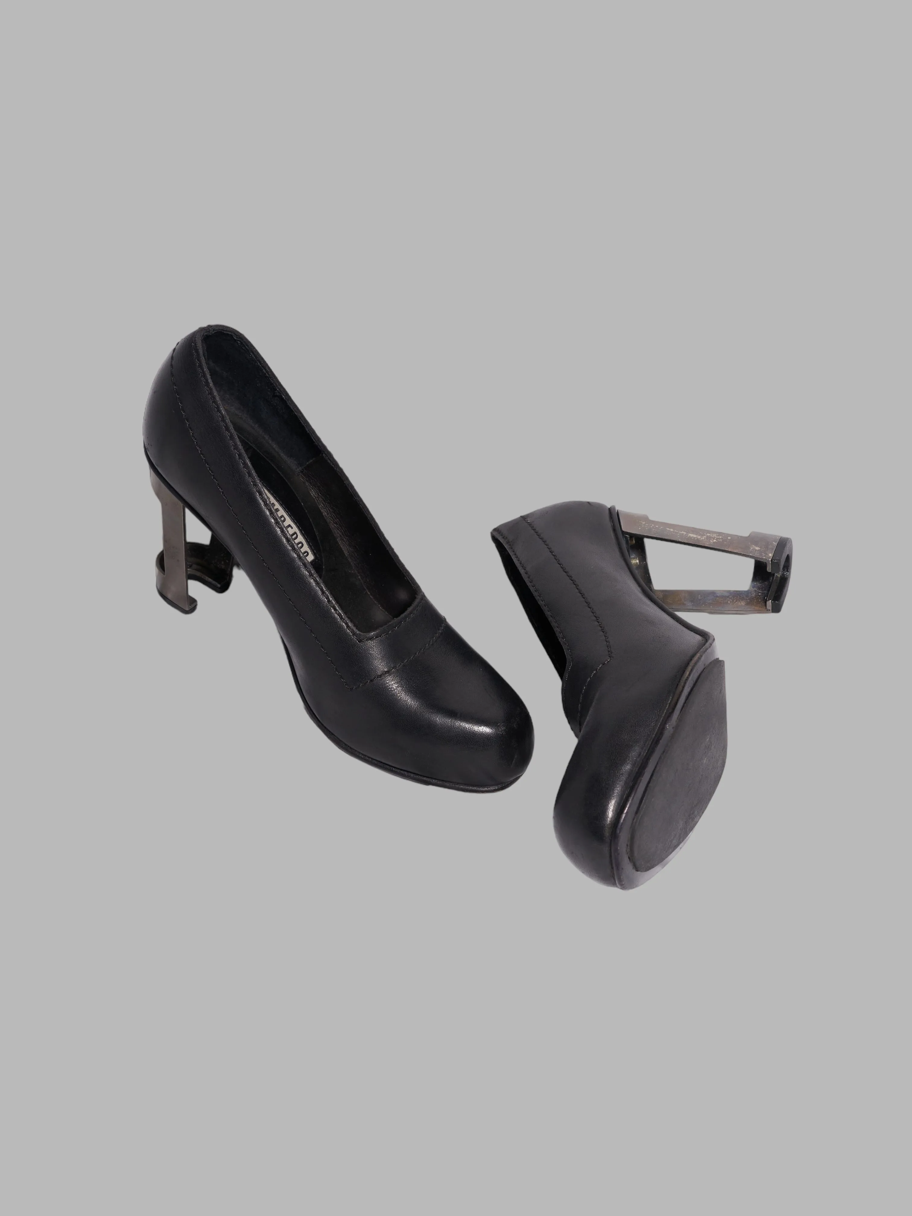 Dirk Bikkembergs 1990s black leather steel heel cutout high heel shoes - UK 4