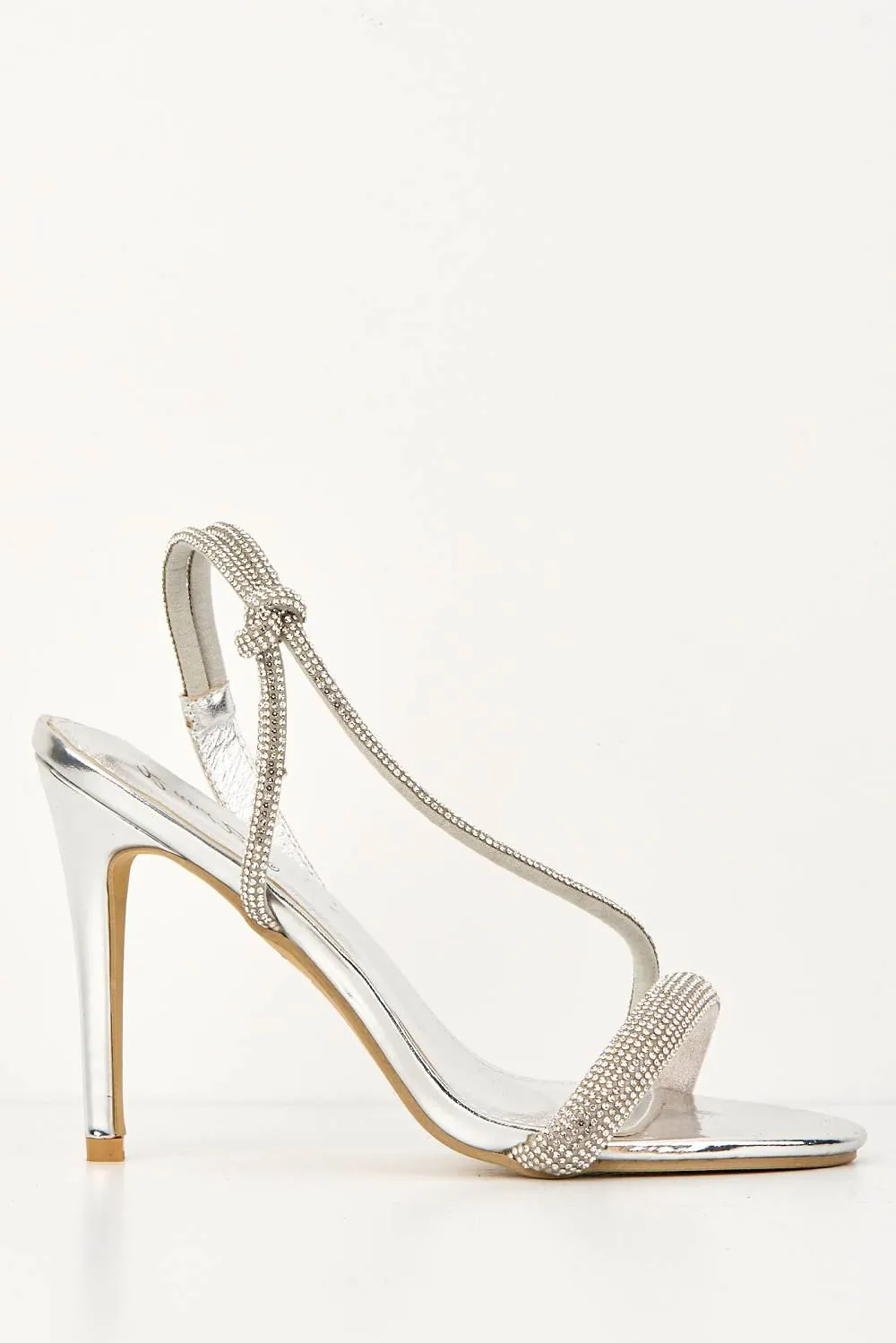 Elance Diamante Embellished Sling-Back Heeled Sandals in Silver