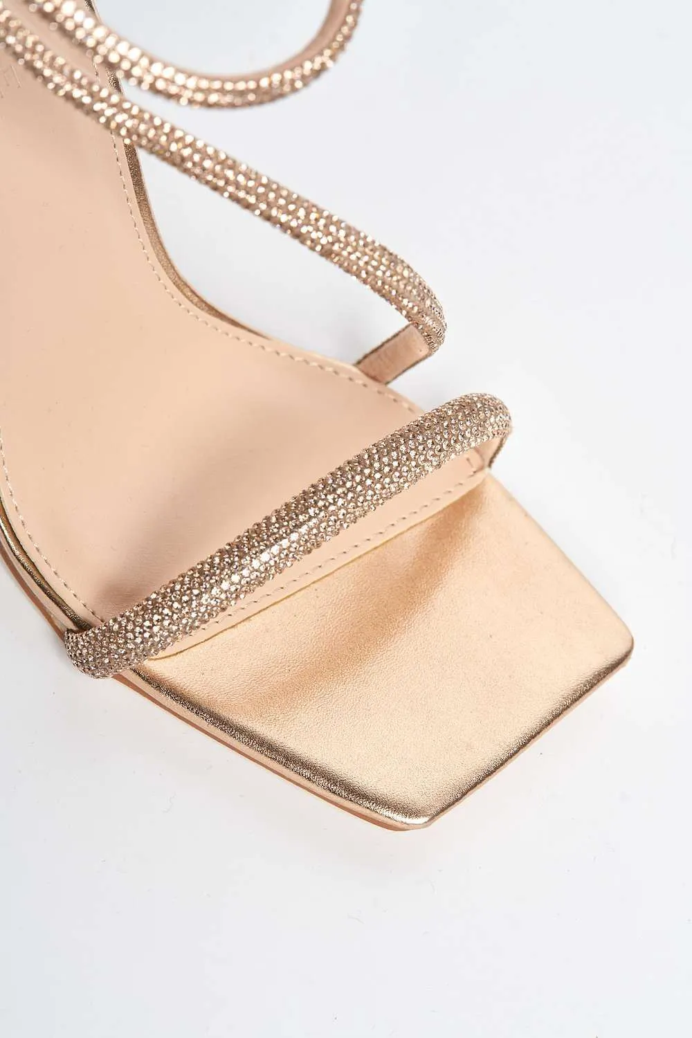 Fenya Wide Fit Diamante Embellished Heeled Sandals in Champagne