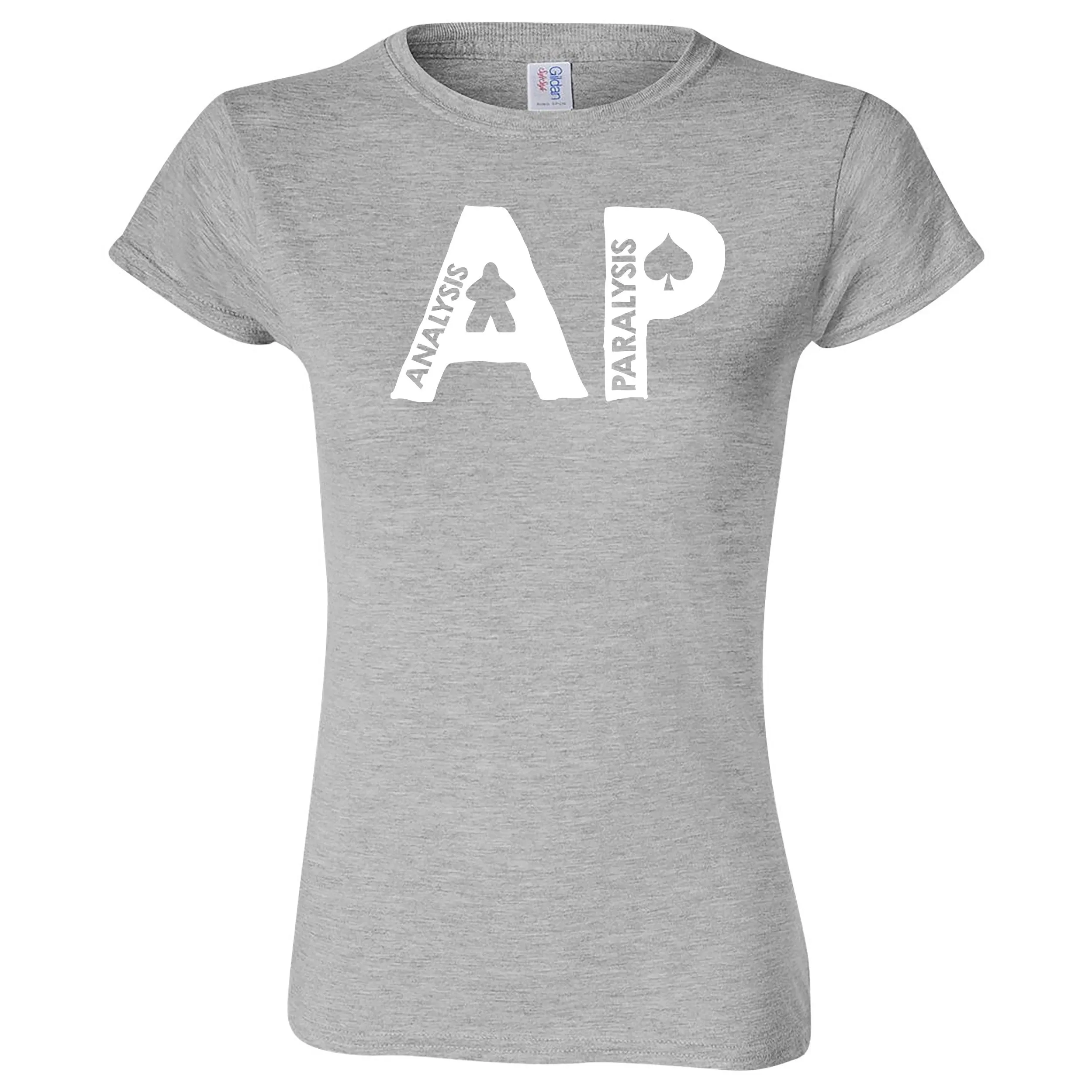 Funny "AP - Analysis Paralysis" women's t-shirt