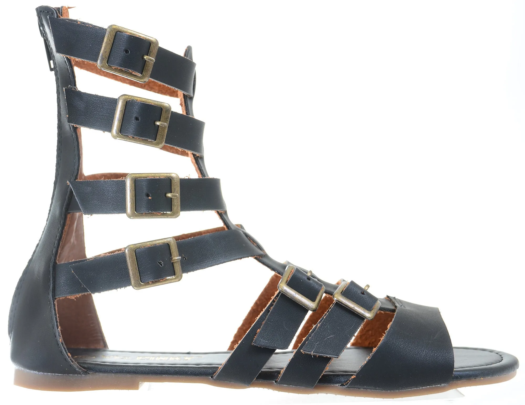 Gladiator Strappy Buckle Cuff Ankle Flats Vegan Sandal