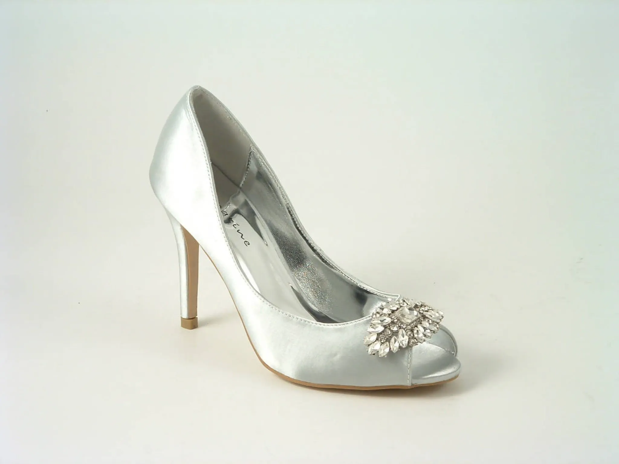 Glitz Shoes Diamante Satin Heel Peep Toe Court Shoe F240