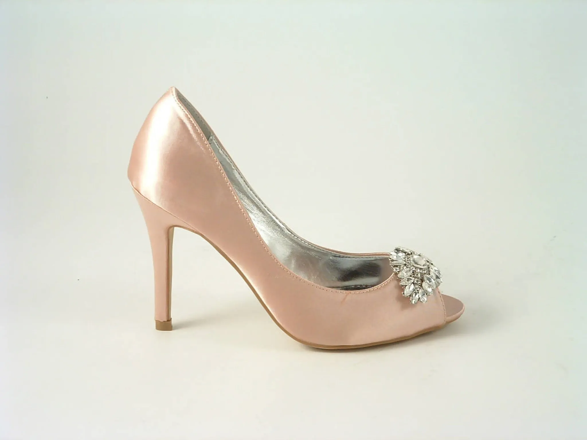 Glitz Shoes Diamante Satin Heel Peep Toe Court Shoe F240