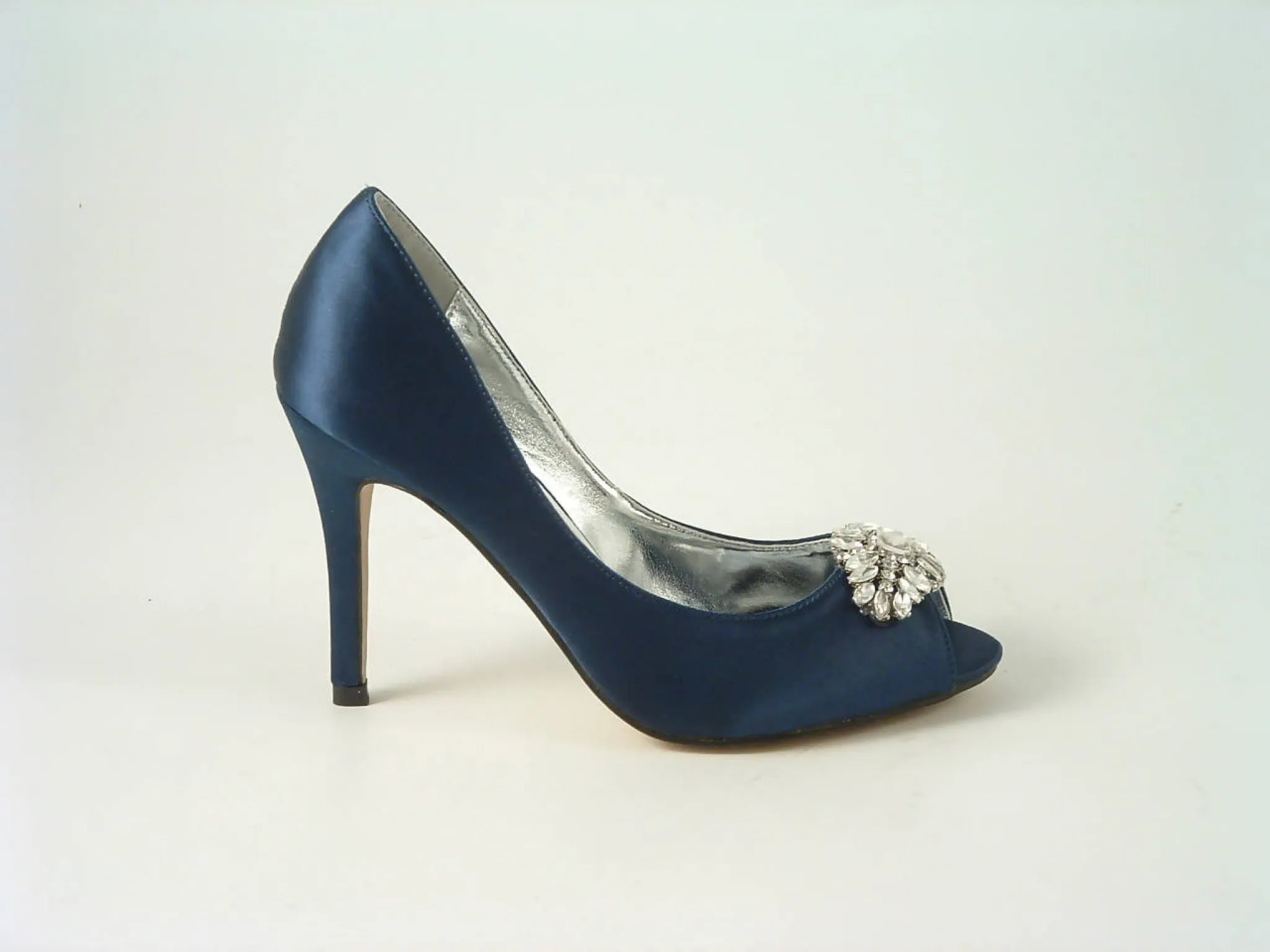 Glitz Shoes Diamante Satin Heel Peep Toe Court Shoe F240