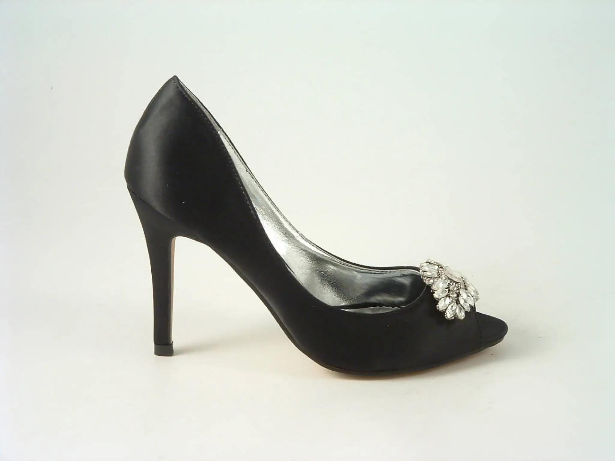 Glitz Shoes Diamante Satin Heel Peep Toe Court Shoe F240