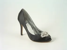 Glitz Shoes Diamante Satin Heel Peep Toe Court Shoe F240