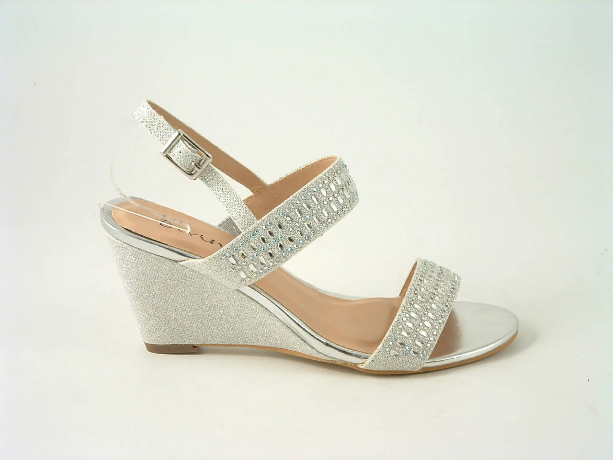 Glitz Shoes Divine Glitter Diamante Mid Wedge Heeled Sandal