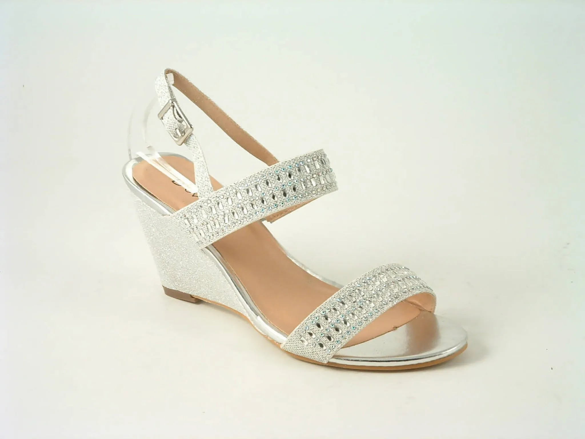 Glitz Shoes Divine Glitter Diamante Mid Wedge Heeled Sandal