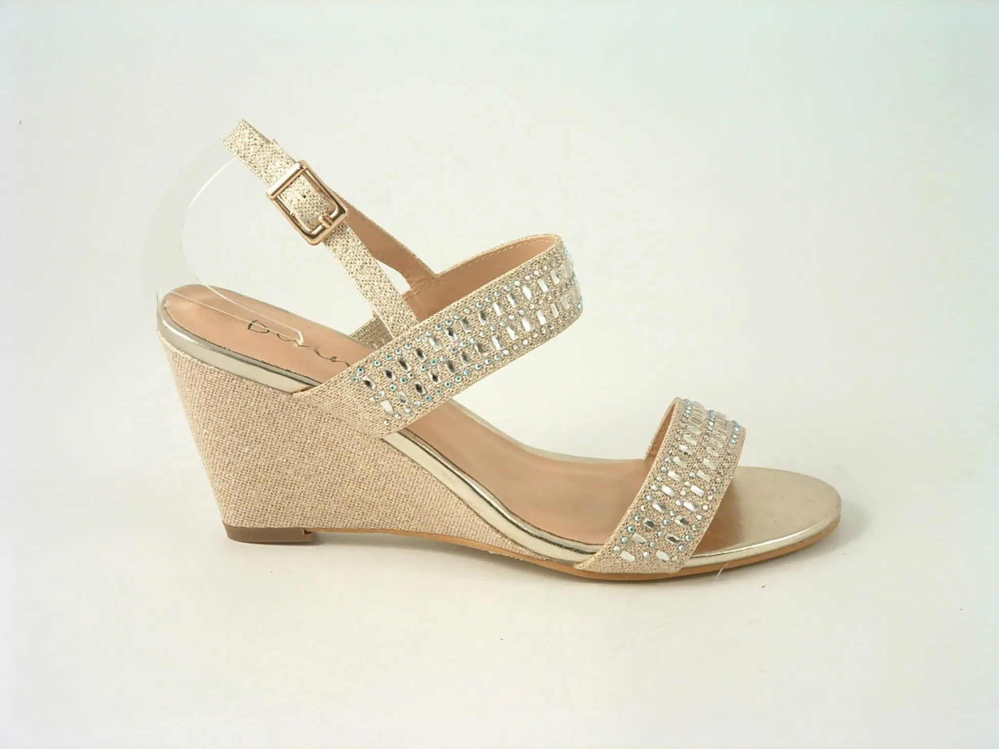 Glitz Shoes Divine Glitter Diamante Mid Wedge Heeled Sandal