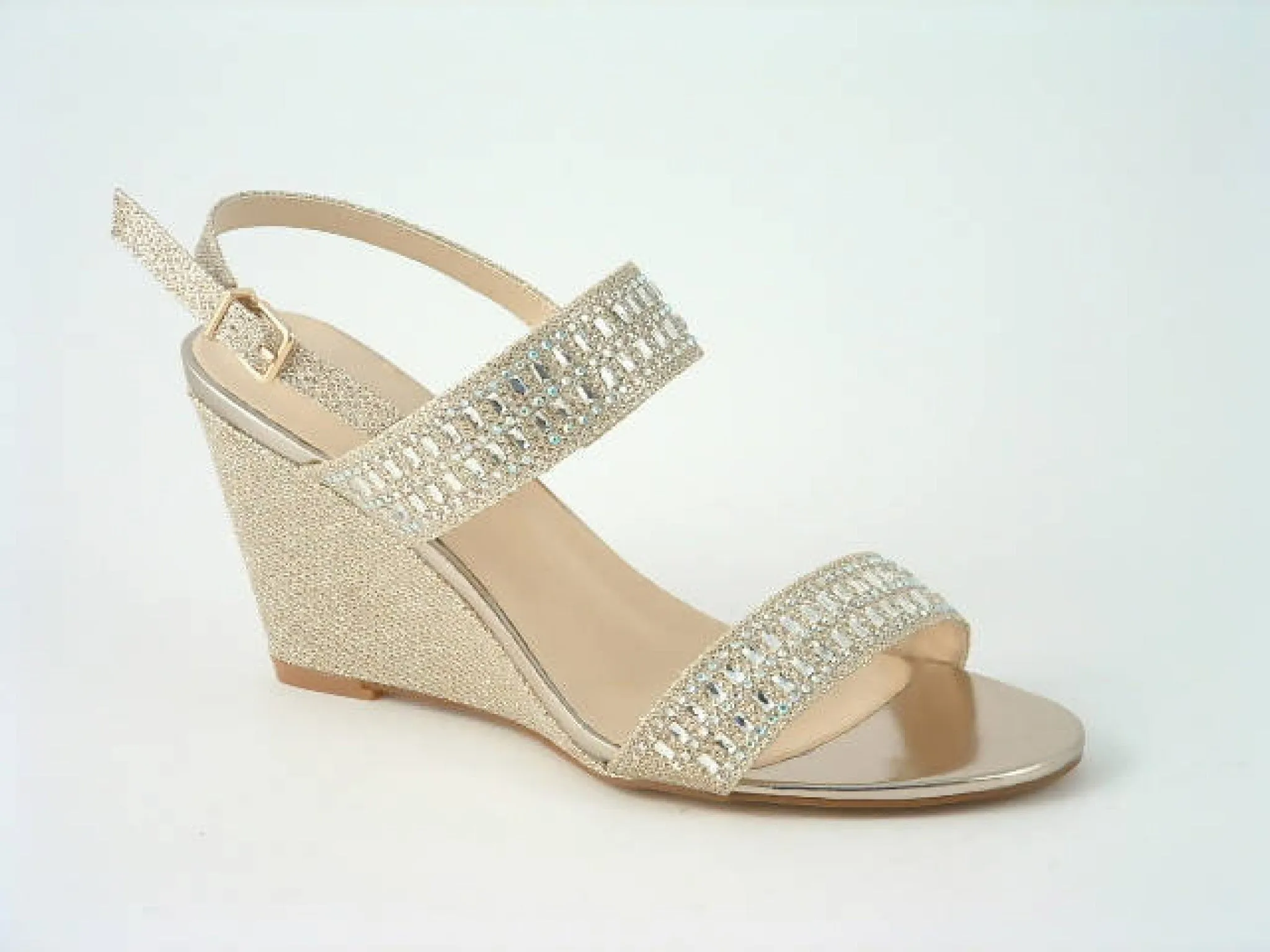 Glitz Shoes Divine Glitter Diamante Mid Wedge Heeled Sandal