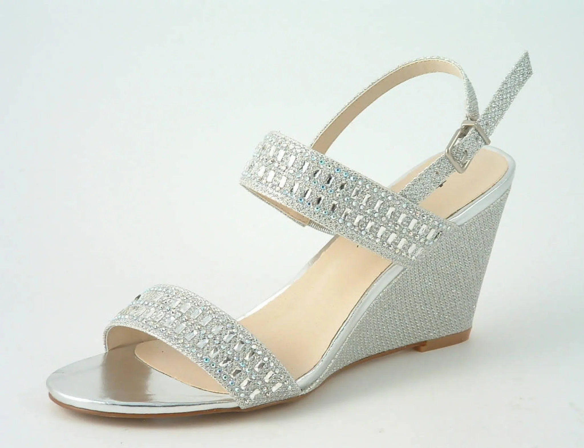 Glitz Shoes Divine Glitter Diamante Mid Wedge Heeled Sandal