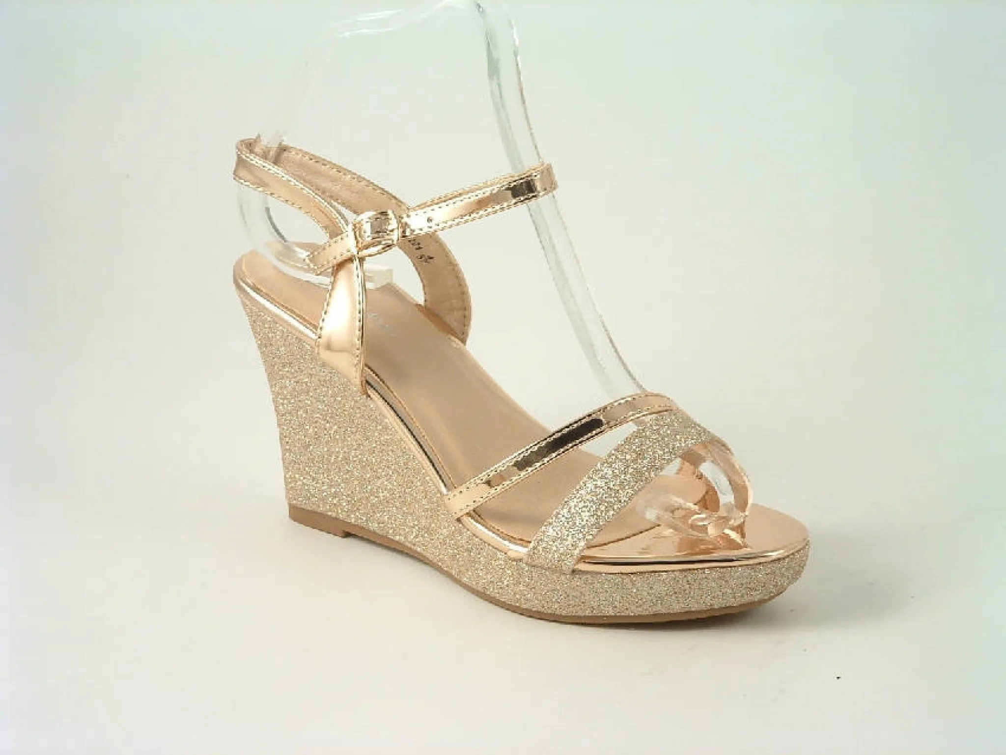 Glitz Shoes Divine High Heel Glitter Metallic Wedge Sandal