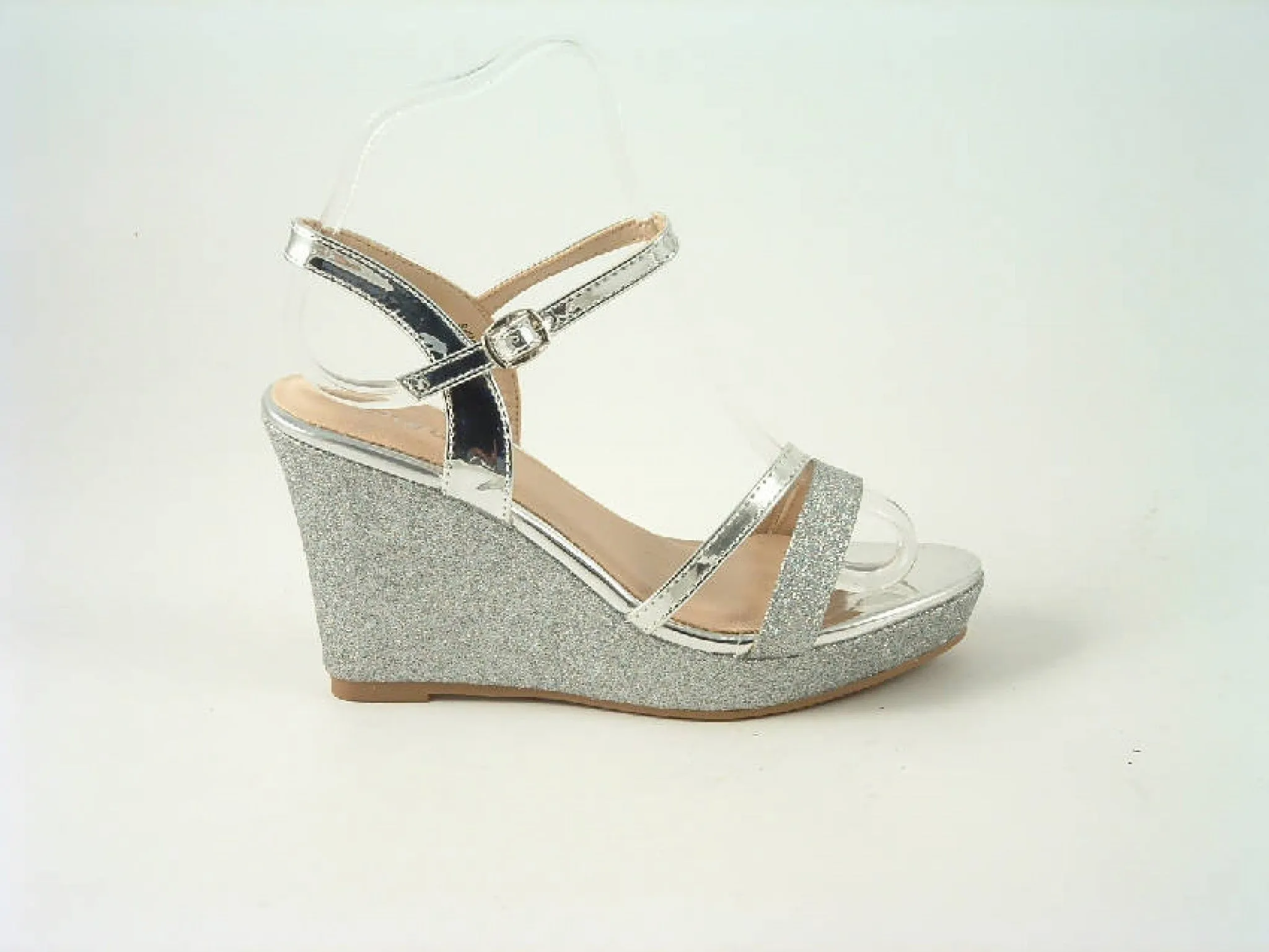 Glitz Shoes Divine High Heel Glitter Metallic Wedge Sandal