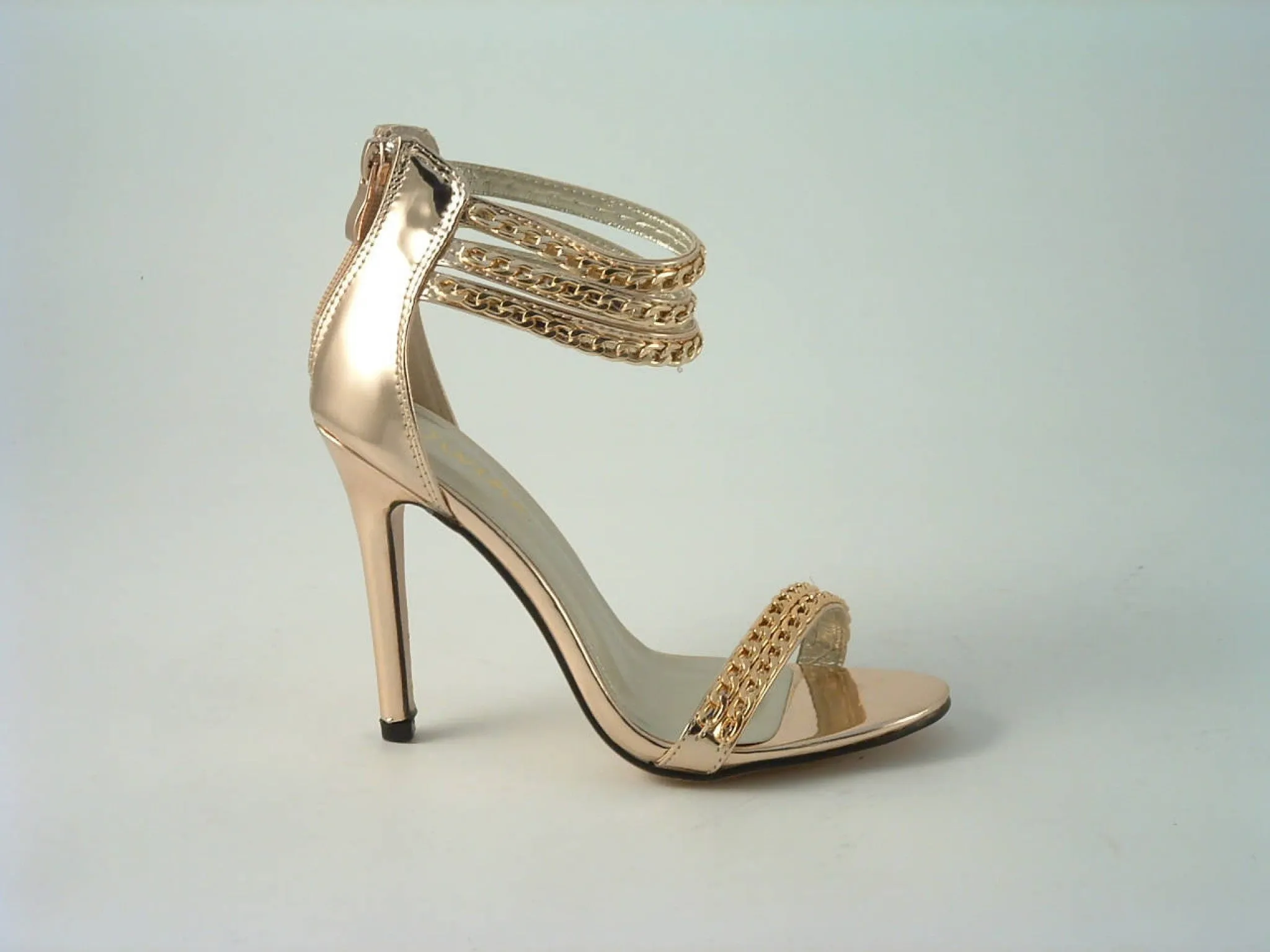 Glitz Shoes Metallic Chain Barely There Sandal Divine