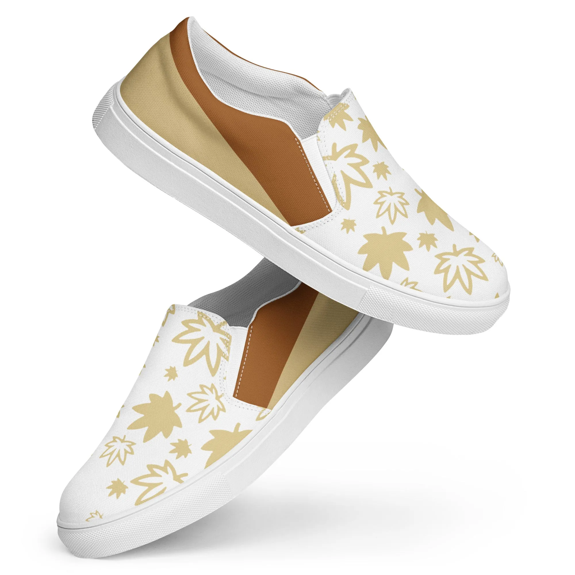 Gold  leaf on white Men’s slip-on canvas shoes