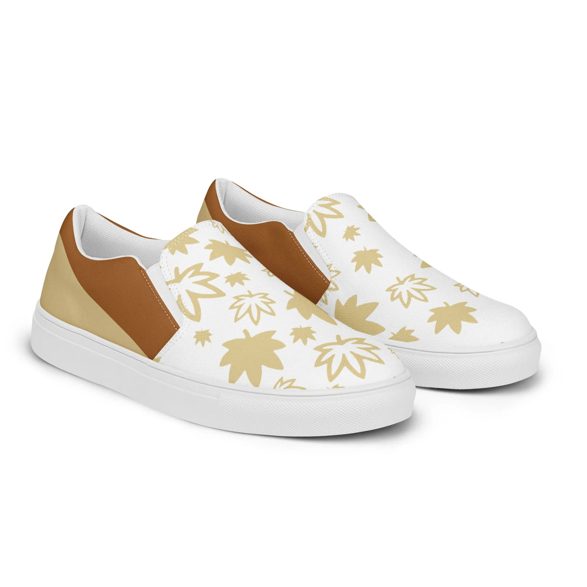 Gold  leaf on white Men’s slip-on canvas shoes