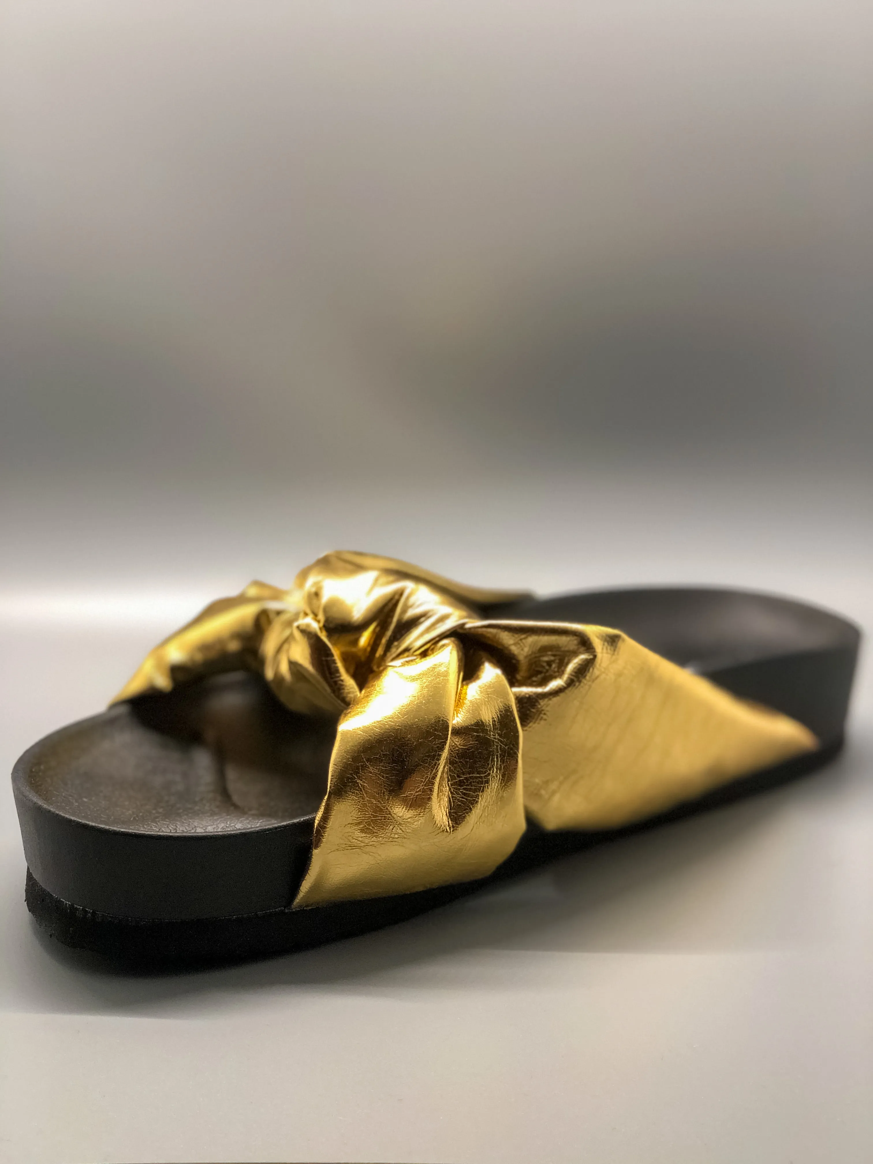 Gold Twist Knot Slip On Flatforms