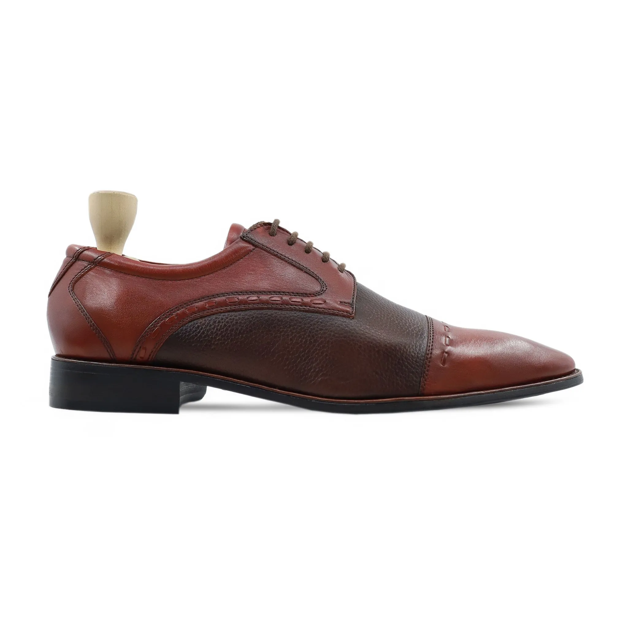 Gomel - Men's Oxblood Calf and Dark Brown Pebble Grain Derby Shoe