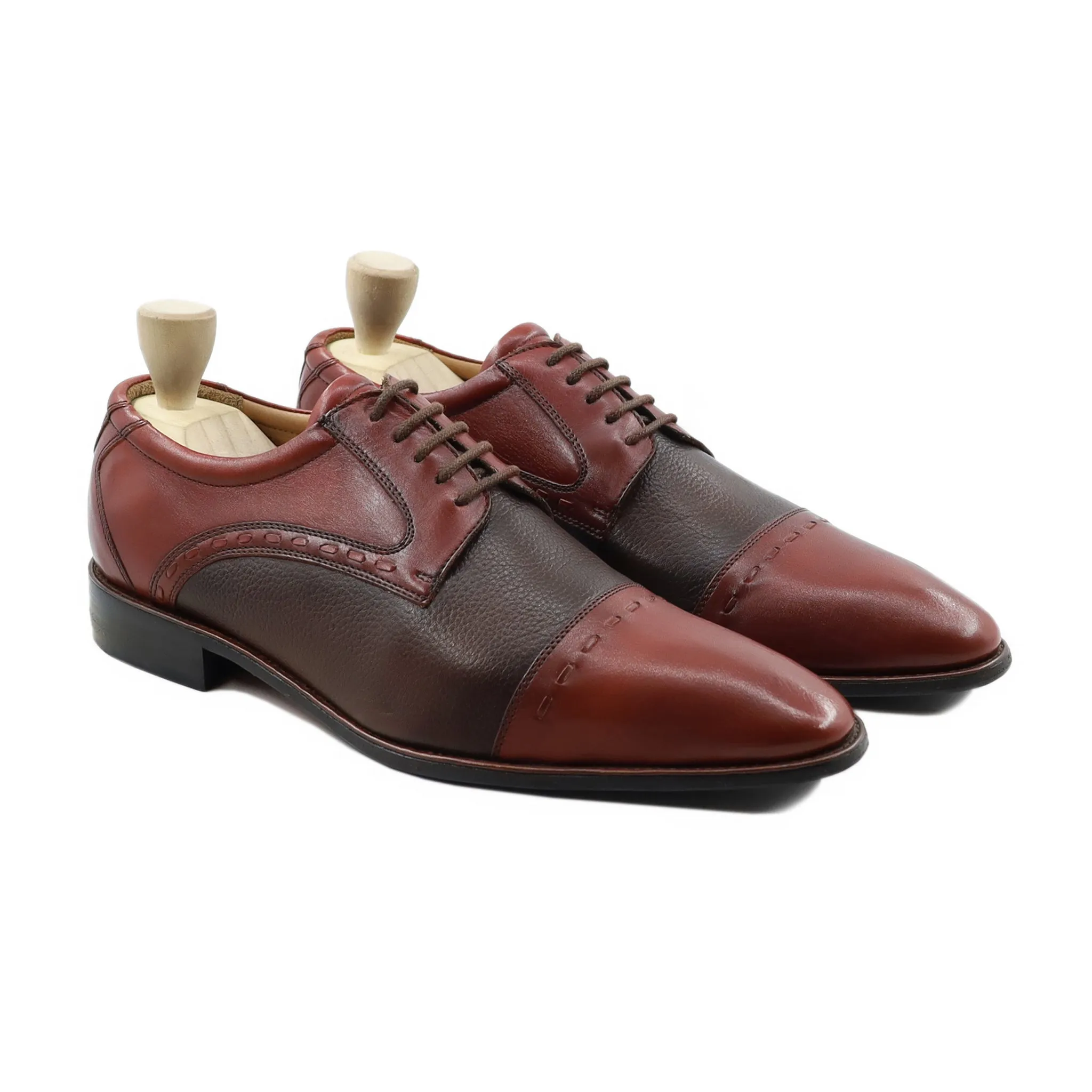 Gomel - Men's Oxblood Calf and Dark Brown Pebble Grain Derby Shoe