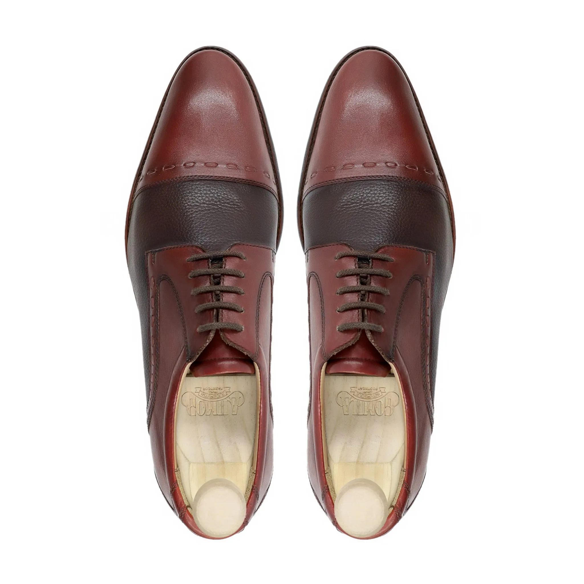 Gomel - Men's Oxblood Calf and Dark Brown Pebble Grain Derby Shoe