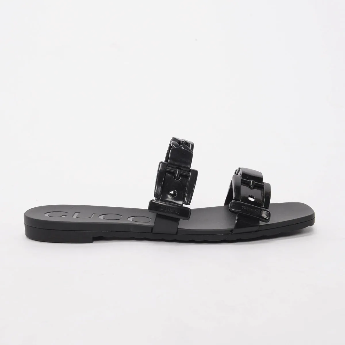 Gucci Black Rubber Chain Detail Sandals 35