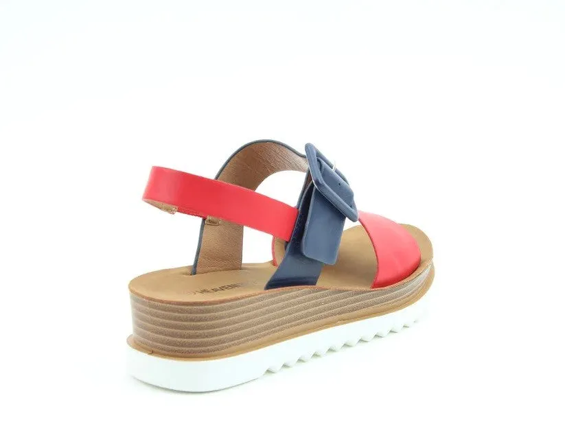 Heavenly Feet Ladies Pistachio Elasticated Wedge Open-toe Sandal -RED