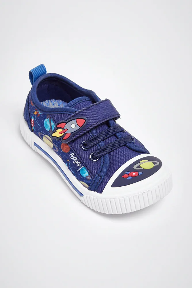 Infants Podlers Canvas Baby Shoes Strap Over Navy Zyon Space sale