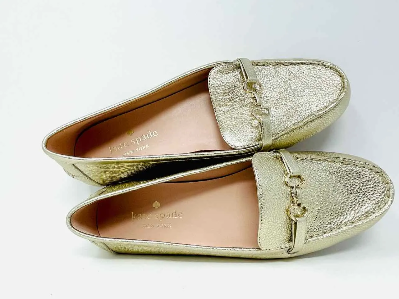 Kate Spade Size 8 Gold Horsebit Leather Shoes Loafers