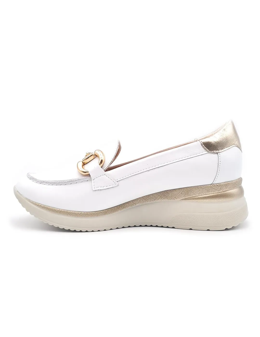 Ladies Pitillos Sporty Wedge Loafer White Slip On Leather 5662 Blanco sale