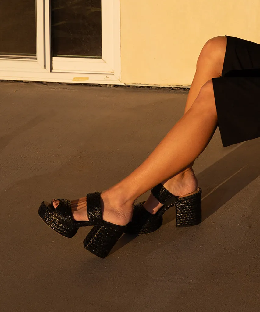 LATOYA HEELS BLACK RAFFIA