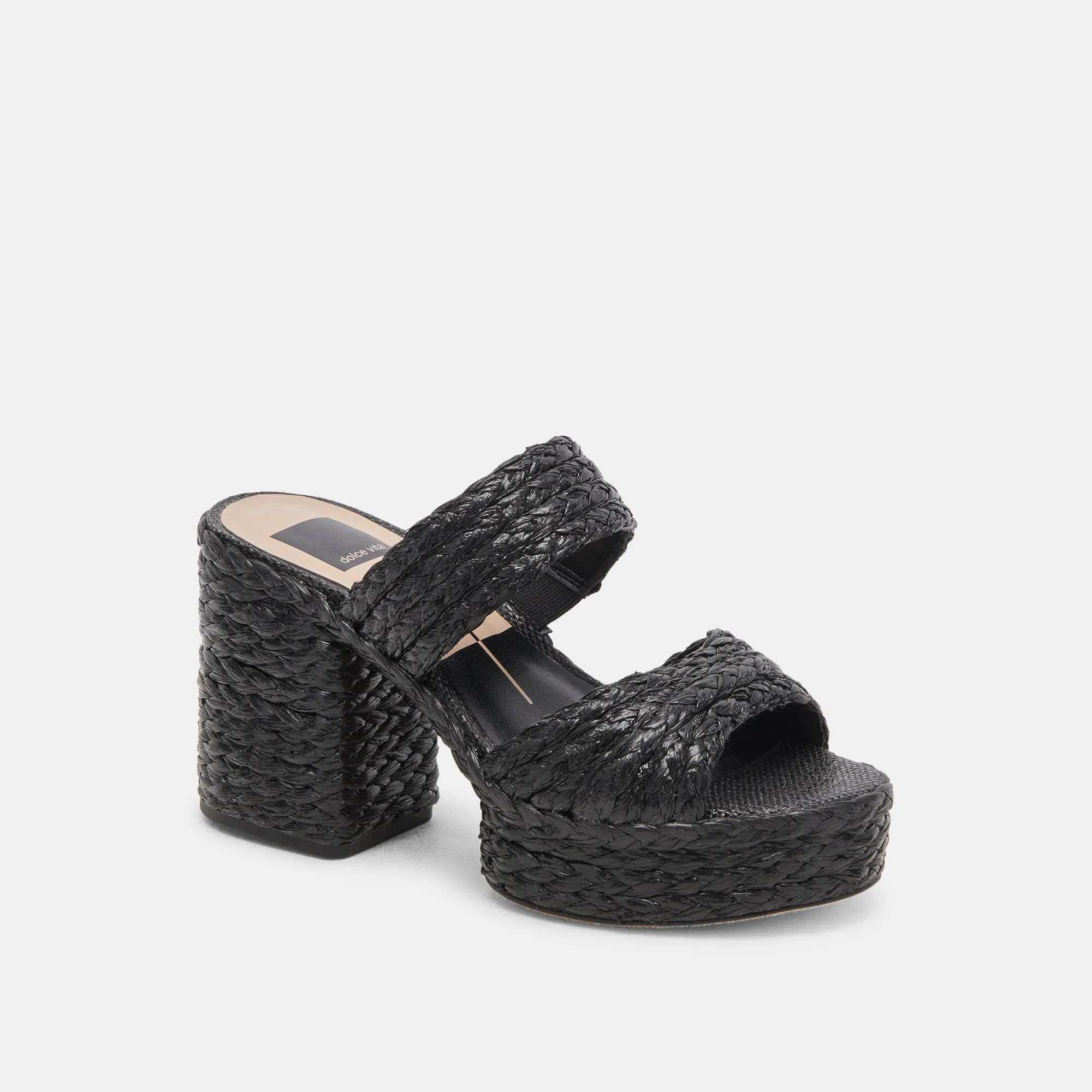 LATOYA HEELS BLACK RAFFIA