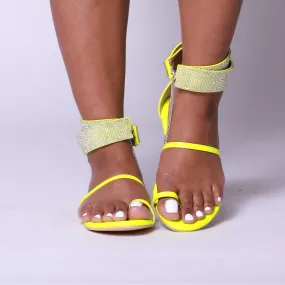 Lime Green Diamante Strap Sandal