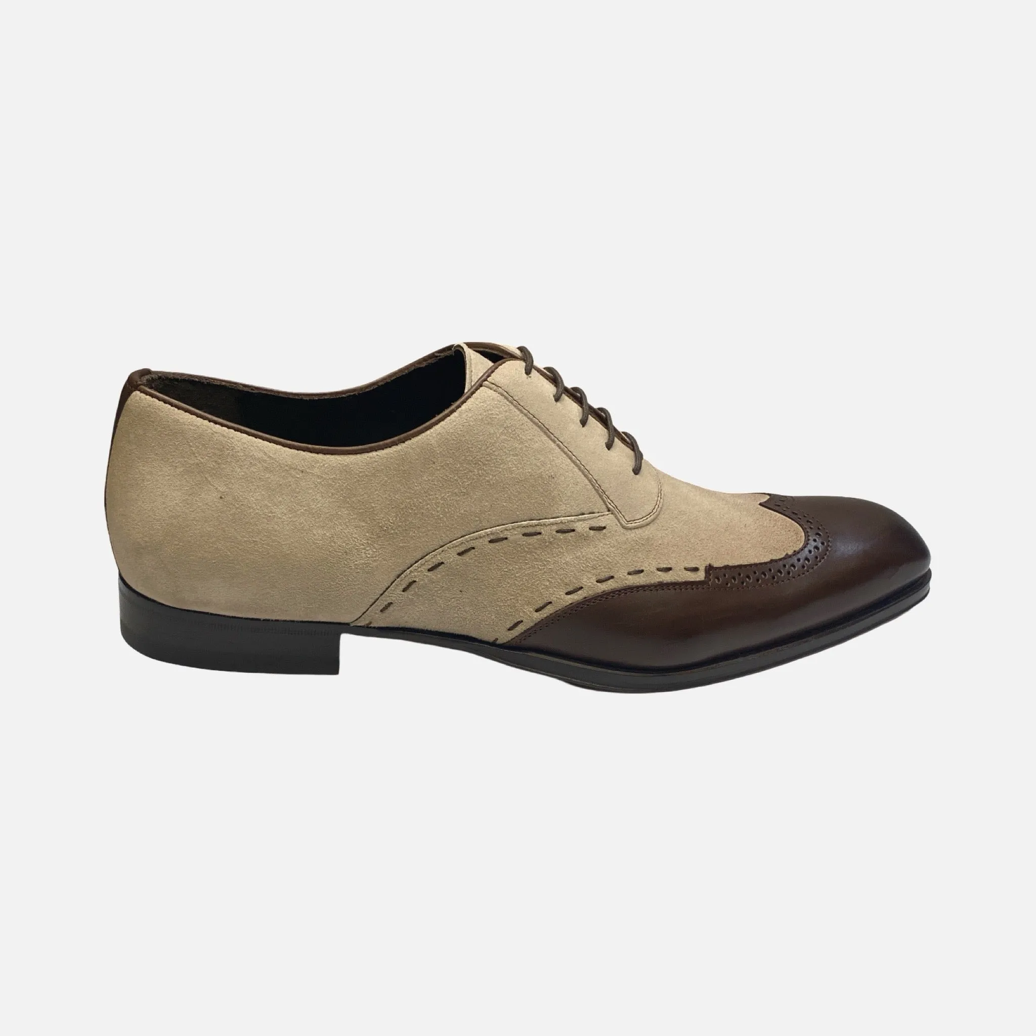 Mezlan Paganini Brown/Taupe Wingtip Suede and Leather Shoe