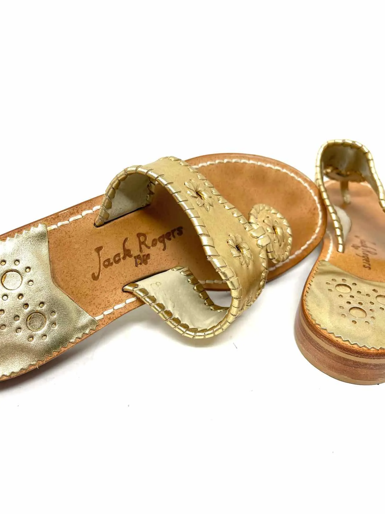 Size 8 Gold Whipstitch Leather Shoes Sandals