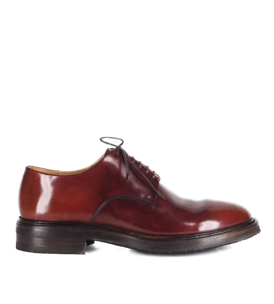 WOLF 13<br>Burgundy derby shoes in shell cordovan