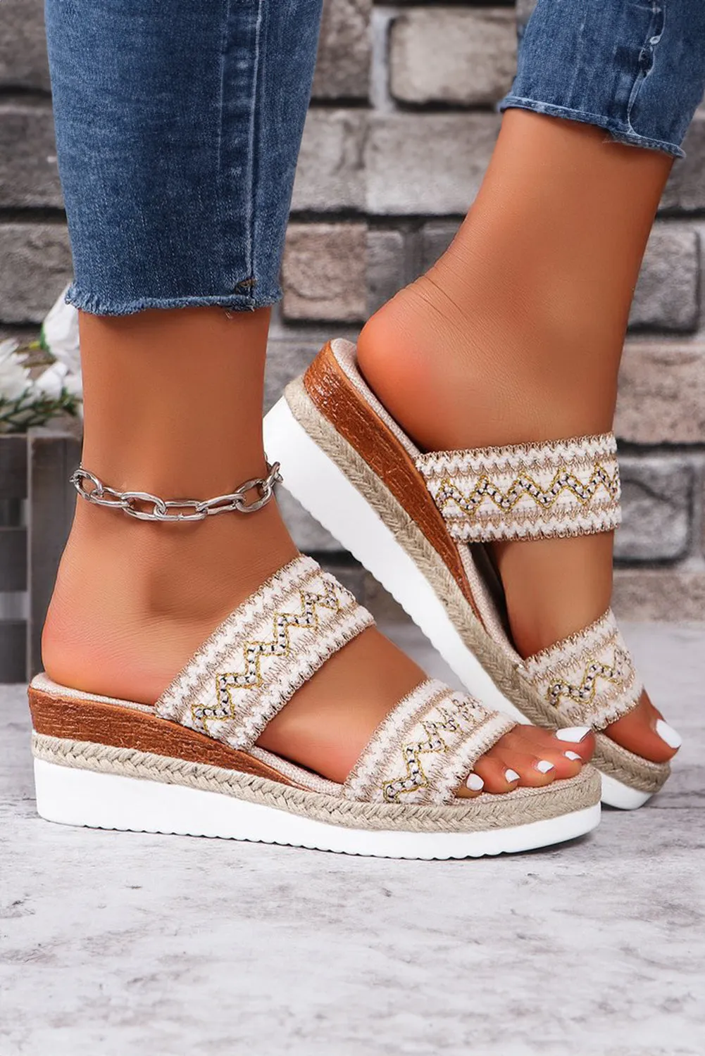 Women Shoes Crochet, Dual Band Wedge