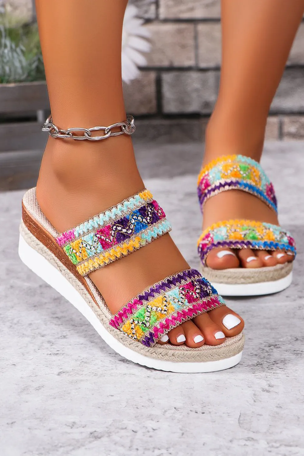 Women Shoes Crochet, Dual Band Wedge