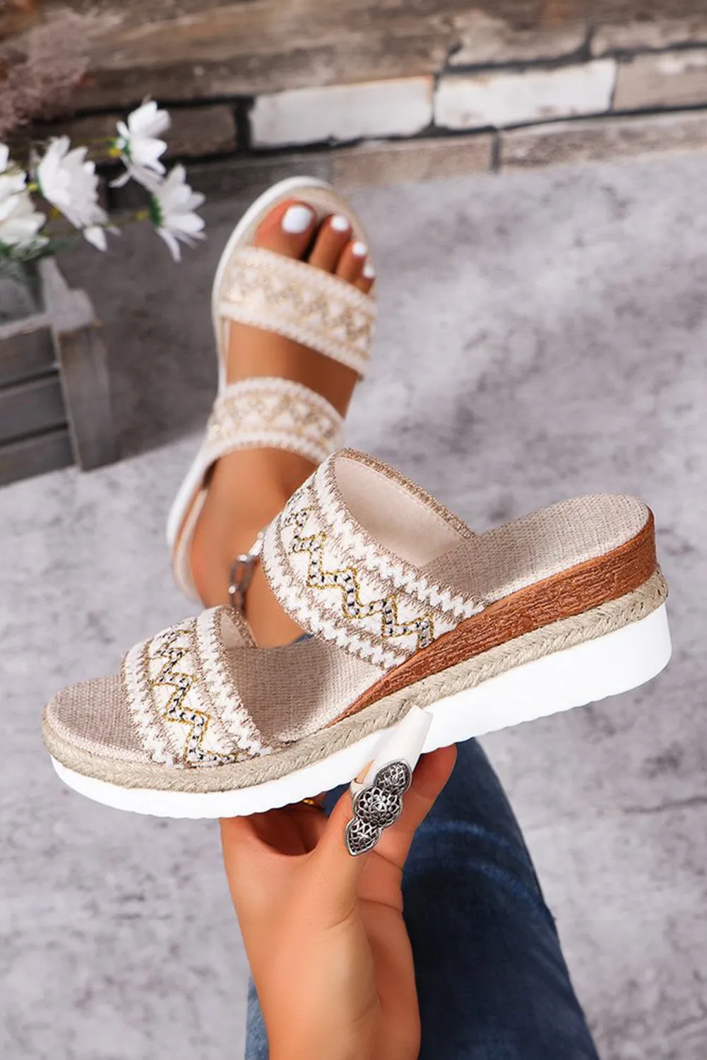 Women Shoes Crochet, Dual Band Wedge